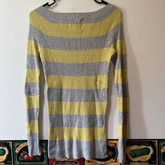 Women’s Striped Light Gray and Yellow Sweater - Picture 2 of 3